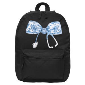 Toile Nurse Bow Blue Coquette Nurse Stethoscope Bow 16 in Basic Backpack