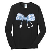 Toile Nurse Bow Blue Coquette Nurse Stethoscope Bow Tall Long Sleeve T-Shirt