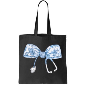 Toile Nurse Bow Blue Coquette Nurse Stethoscope Bow Tote Bag