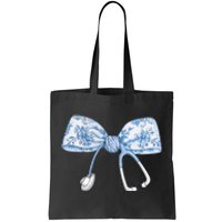 Toile Nurse Bow Blue Coquette Nurse Stethoscope Bow Tote Bag