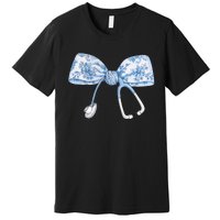 Toile Nurse Bow Blue Coquette Nurse Stethoscope Bow Premium T-Shirt