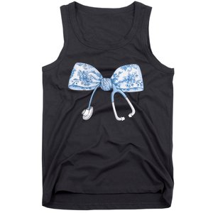 Toile Nurse Bow Blue Coquette Nurse Stethoscope Bow Tank Top