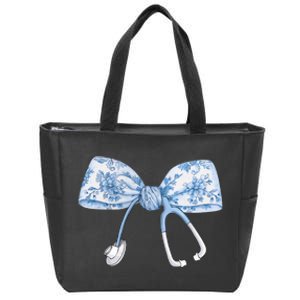 Toile Nurse Bow Blue Coquette Nurse Stethoscope Bow Zip Tote Bag