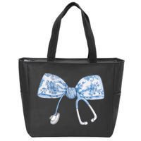 Toile Nurse Bow Blue Coquette Nurse Stethoscope Bow Zip Tote Bag