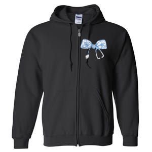 Toile Nurse Bow Blue Coquette Nurse Stethoscope Bow Full Zip Hoodie