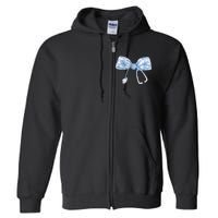 Toile Nurse Bow Blue Coquette Nurse Stethoscope Bow Full Zip Hoodie