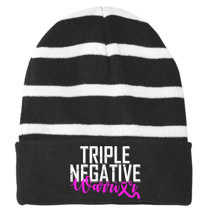 Triple Negative Breast Cancer Warrior Striped Beanie with Solid Band