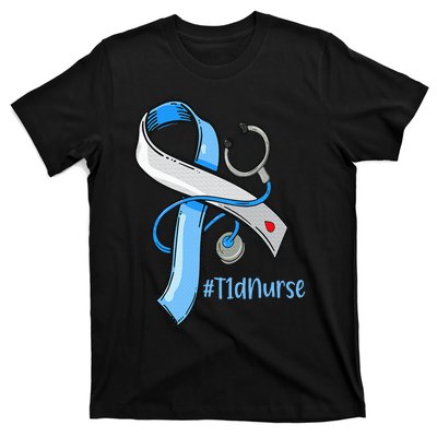 T1D Nurse Blue Ribbon Stethoscope Diabetes Awareness T-Shirt