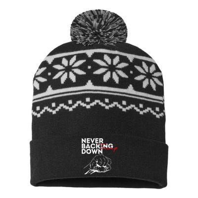 Trump Never Backing Down Resilient Support USA-Made Snowflake Beanie