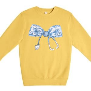 Toile Nurse Bow Blue Coquette Nurse Stethoscope Bow Premium Crewneck Sweatshirt