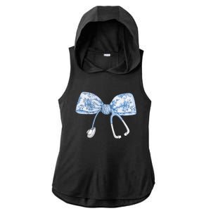 Toile Nurse Bow Blue Coquette Nurse Stethoscope Bow Ladies PosiCharge Tri-Blend Wicking Draft Hoodie Tank