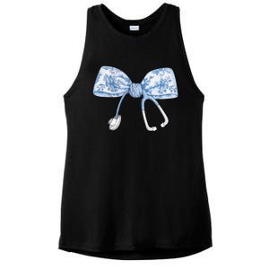 Toile Nurse Bow Blue Coquette Nurse Stethoscope Bow Ladies PosiCharge Tri-Blend Wicking Tank