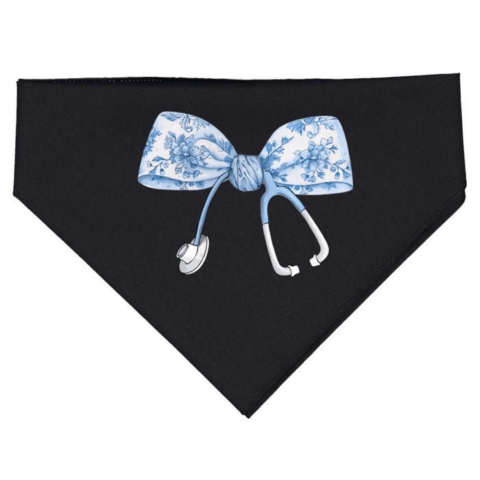 Toile Nurse Bow Blue Coquette Nurse Stethoscope Bow USA-Made Doggie Bandana