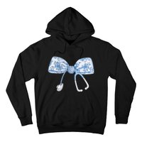 Toile Nurse Bow Blue Coquette Nurse Stethoscope Bow Hoodie