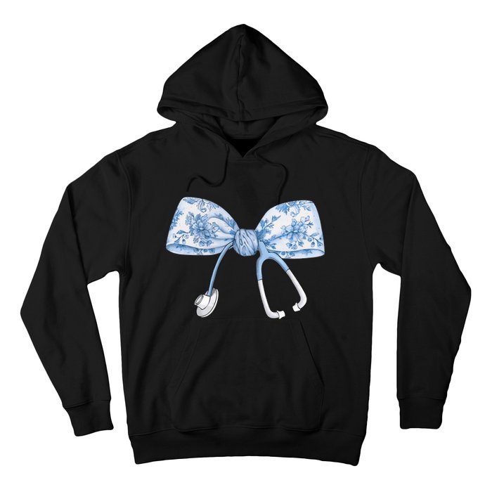 Toile Nurse Bow Blue Coquette Nurse Stethoscope Bow Hoodie