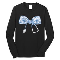 Toile Nurse Bow Blue Coquette Nurse Stethoscope Bow Long Sleeve Shirt