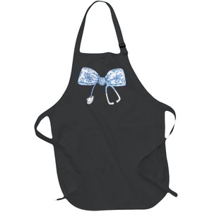 Toile Nurse Bow Blue Coquette Nurse Stethoscope Bow Full-Length Apron With Pockets