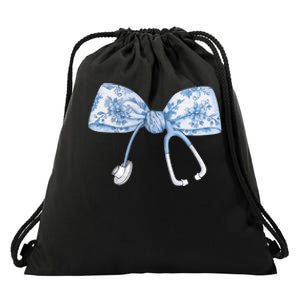 Toile Nurse Bow Blue Coquette Nurse Stethoscope Bow Drawstring Bag