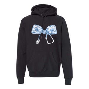 Toile Nurse Bow Blue Coquette Nurse Stethoscope Bow Premium Hoodie