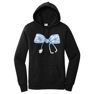 Toile Nurse Bow Blue Coquette Nurse Stethoscope Bow Women's Pullover Hoodie