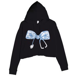 Toile Nurse Bow Blue Coquette Nurse Stethoscope Bow Crop Fleece Hoodie