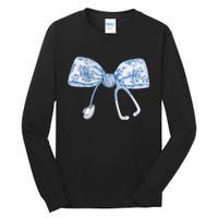 Toile Nurse Bow Blue Coquette Nurse Stethoscope Bow Tall Long Sleeve T-Shirt