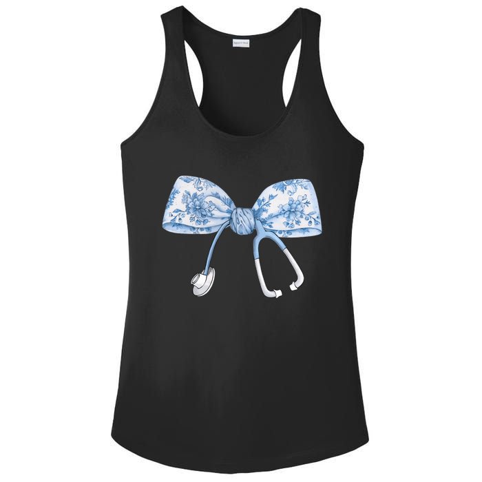 Toile Nurse Bow Blue Coquette Nurse Stethoscope Bow Ladies PosiCharge Competitor Racerback Tank