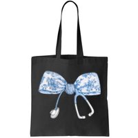 Toile Nurse Bow Blue Coquette Nurse Stethoscope Bow Tote Bag