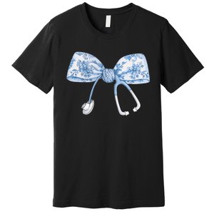 Toile Nurse Bow Blue Coquette Nurse Stethoscope Bow Premium T-Shirt