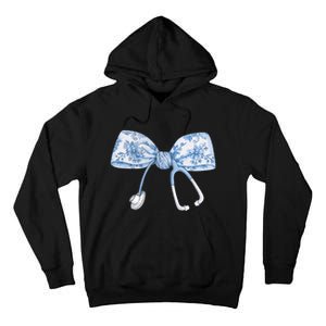 Toile Nurse Bow Blue Coquette Nurse Stethoscope Bow Tall Hoodie