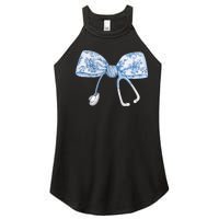 Toile Nurse Bow Blue Coquette Nurse Stethoscope Bow Women's Perfect Tri Rocker Tank