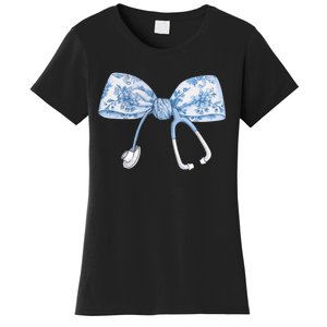 Toile Nurse Bow Blue Coquette Nurse Stethoscope Bow Women's T-Shirt