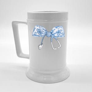 Toile Nurse Bow Blue Coquette Nurse Stethoscope Bow Beer Stein