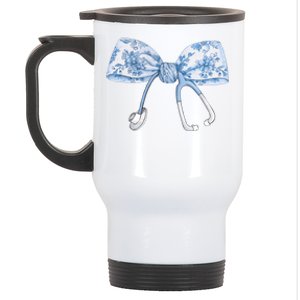 Toile Nurse Bow Blue Coquette Nurse Stethoscope Bow Stainless Steel Travel Mug