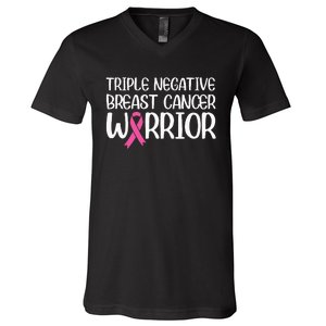 Triple Negative Breast Cancer Awareness Warrior Pink Rainbow V-Neck T-Shirt