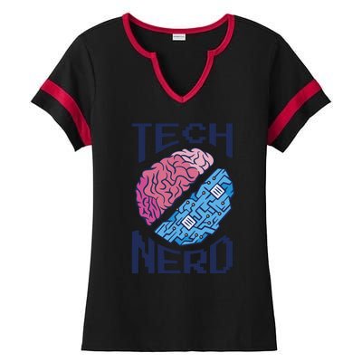 Tech Nerd Brain Ladies Halftime Notch Neck Tee