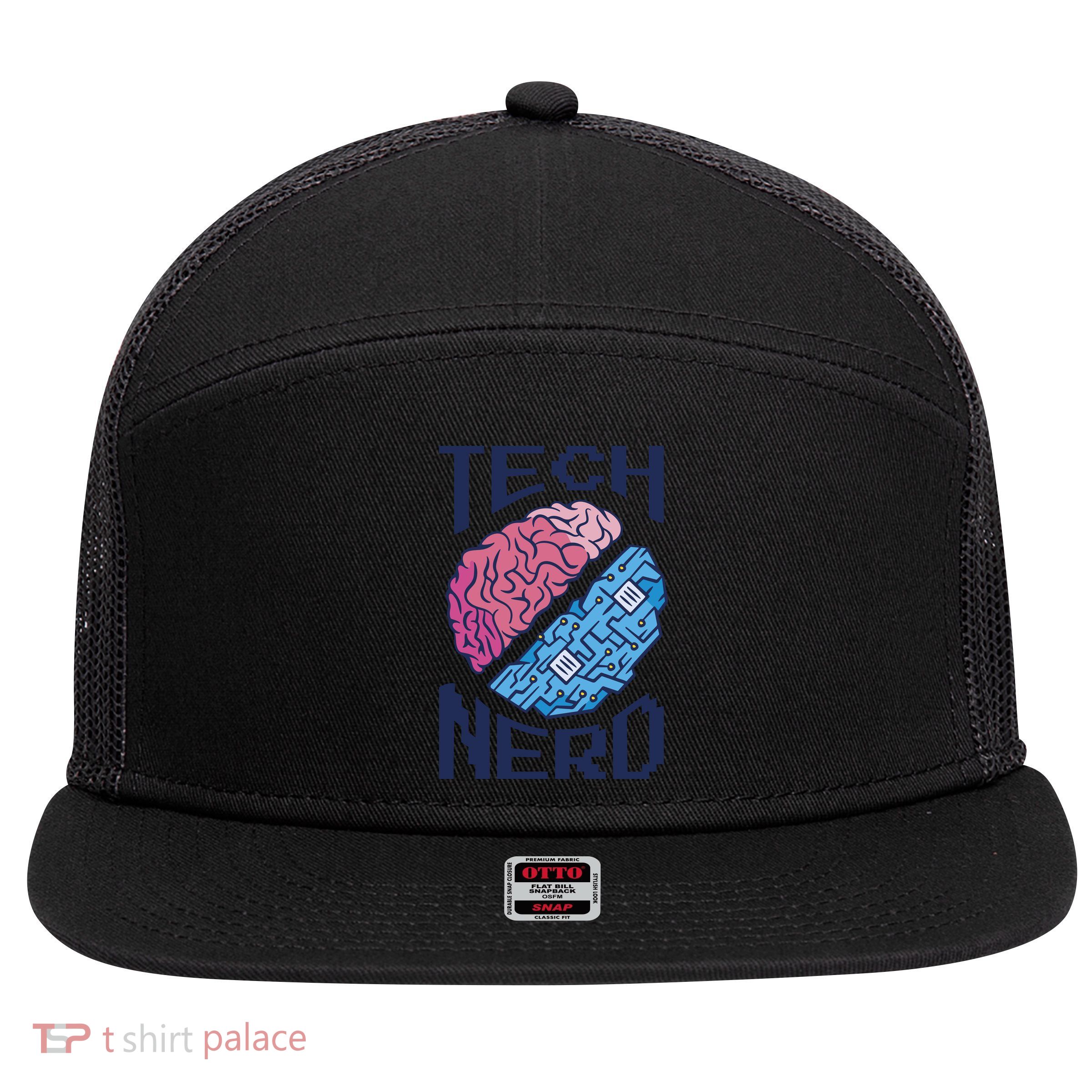 Tech Nerd Brain 7 Panel Mesh Trucker Snapback Hat