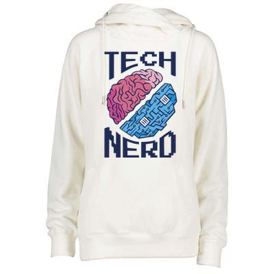 Tech Nerd Brain Womens Funnel Neck Pullover Hood