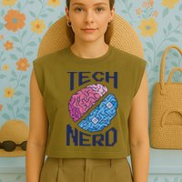 Tech Nerd Brain Garment-Dyed Women's Muscle Tee
