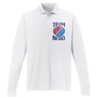 Tech Nerd Brain Performance Long Sleeve Polo