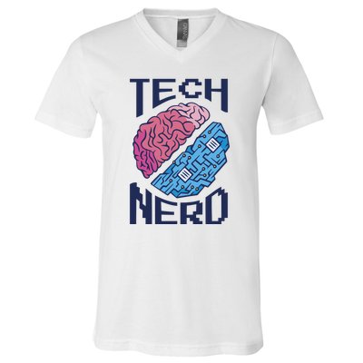 Tech Nerd Brain V-Neck T-Shirt