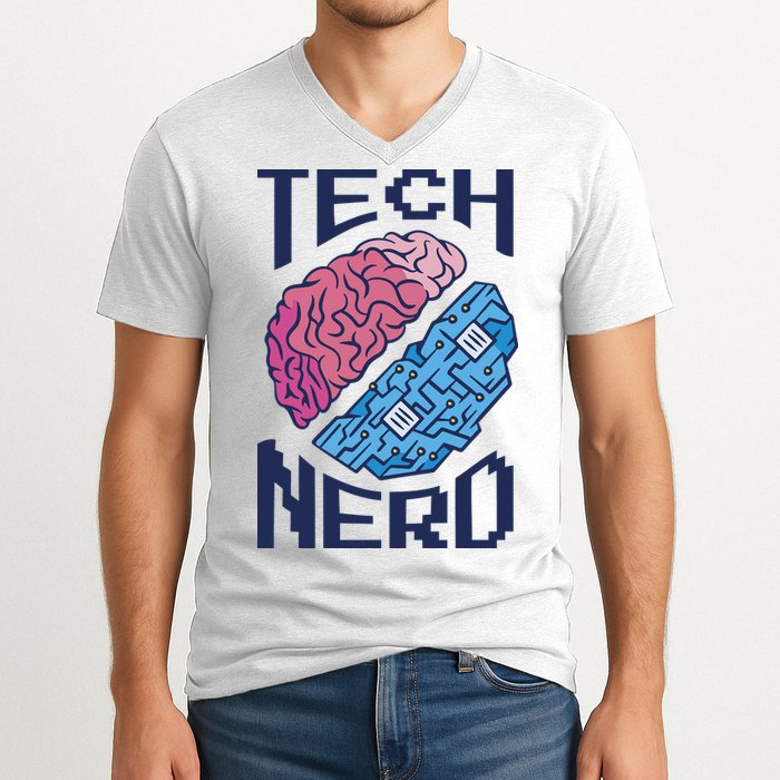 Tech Nerd Brain V-Neck T-Shirt