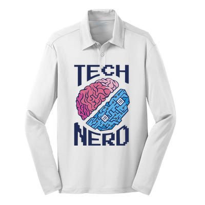 Tech Nerd Brain Silk Touch Performance Long Sleeve Polo