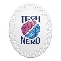 Tech Nerd Brain Ceramic Oval Ornament