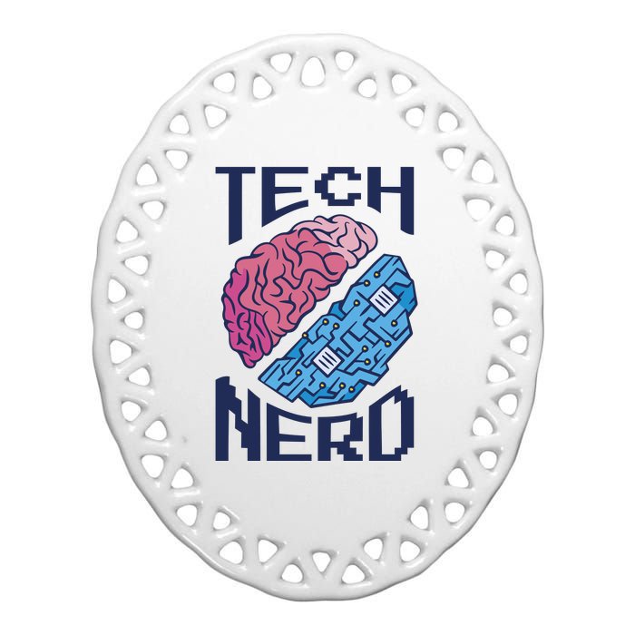 Tech Nerd Brain Ceramic Oval Ornament