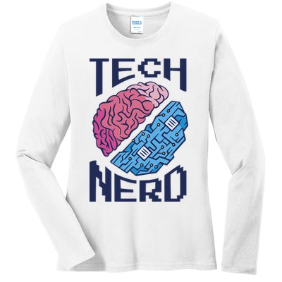 Tech Nerd Brain Ladies Long Sleeve Shirt
