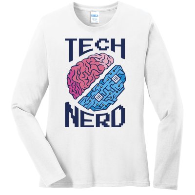 Tech Nerd Brain Ladies Long Sleeve Shirt