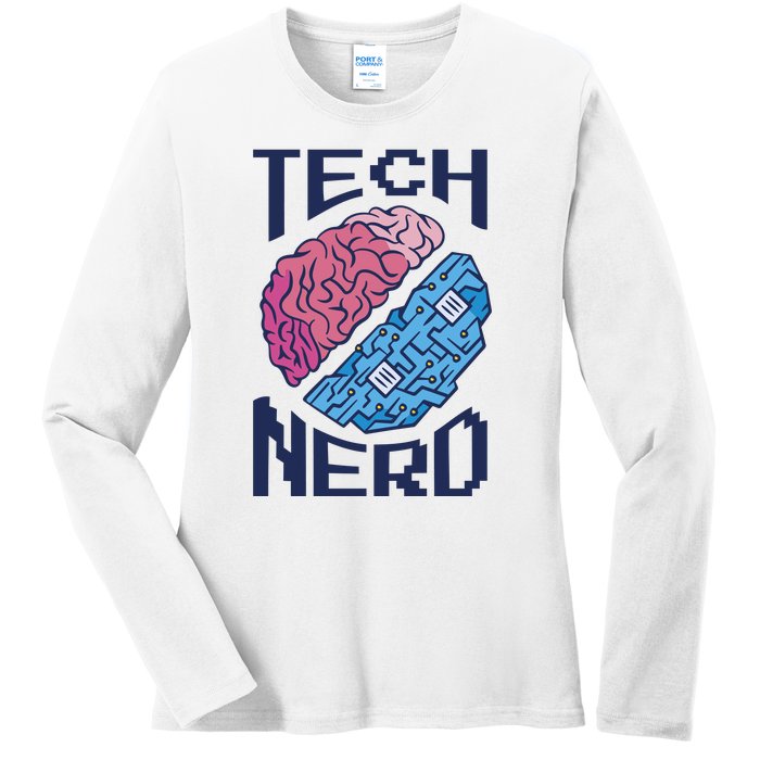 Tech Nerd Brain Ladies Long Sleeve Shirt