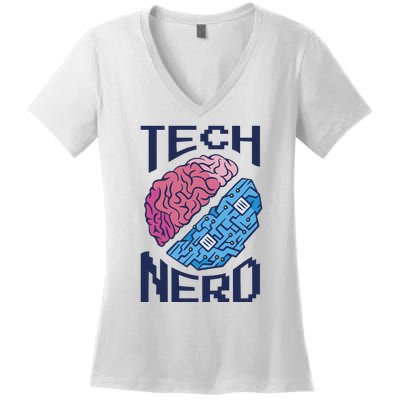 Tech Nerd Brain Women's V-Neck T-Shirt