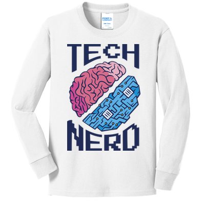 Tech Nerd Brain Kids Long Sleeve Shirt